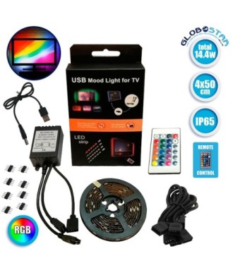 Πλήρες Κιτ Κρυφού Φωτισμού RGB με USB για Τηλεοράσεις και Τηλεχειριστήριο GloboStar 06006